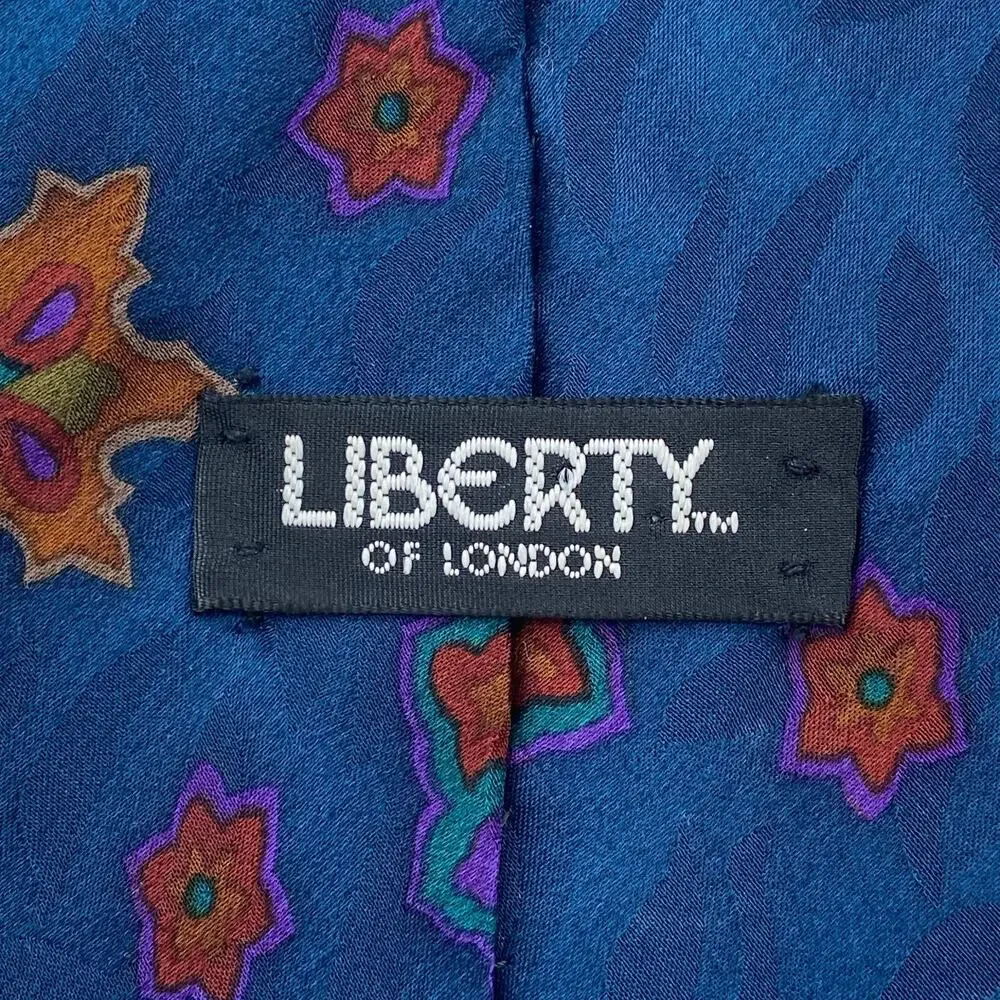 Lot of 2 LIBERTY OF LONDON 100% Silk Necktie Floral Geometric Print Blue Red VTG